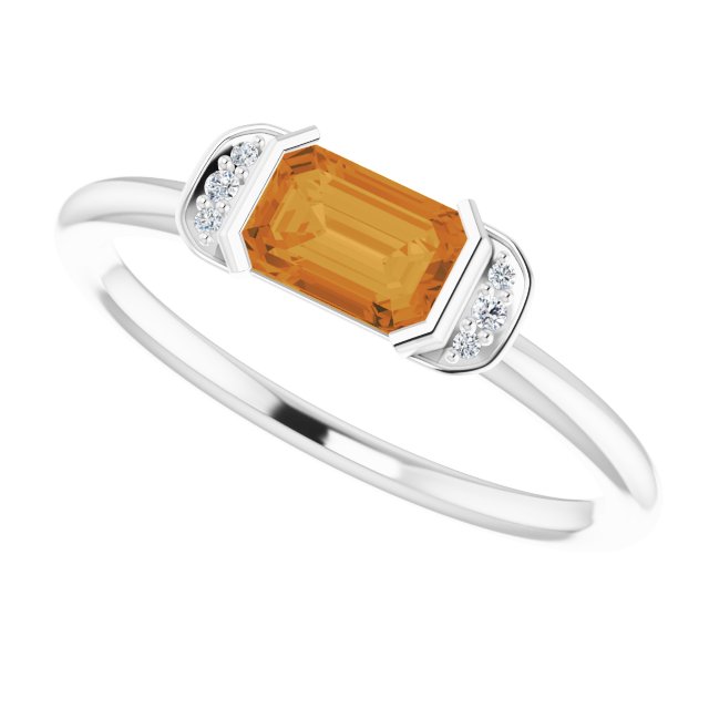 Emerald Citrine & Diamond Stackable Ring in Gold and Platinum
