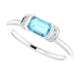 Emerald Aquamarine & Diamond Stackable Ring in Gold and Platinum