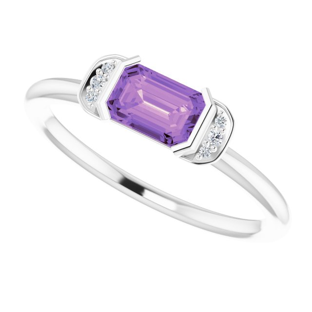 Emerald Amethyst & Diamond Stackable Ring in Gold and Platinum