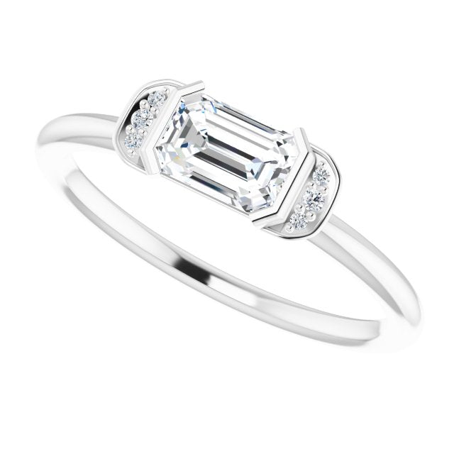 Emerald White Sapphire & Diamond Ring in Gold and Platinum