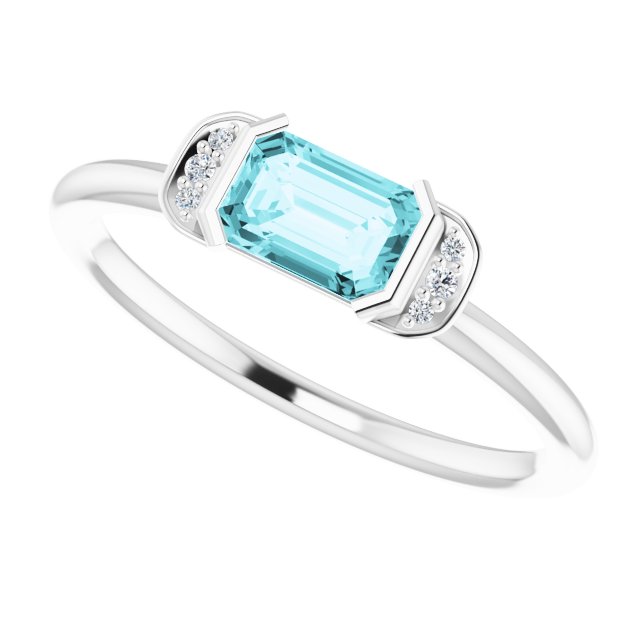 Emerald Blue Zircon & Diamond Stackable Ring in Gold and Platinum