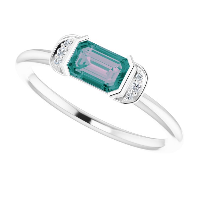 Emerald Lab-Grown Alexandrite & Diamond Ring in Gold and Platinum