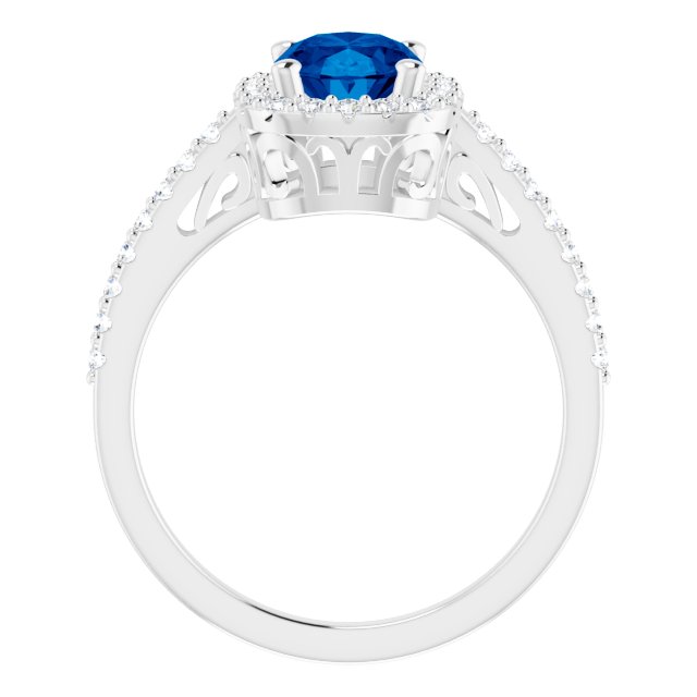Oval Lab-Grown Blue Sapphire & Diamond Halo Ring in Gold