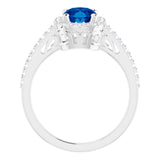 Oval Lab-Grown Blue Sapphire & Diamond Halo Ring in Gold
