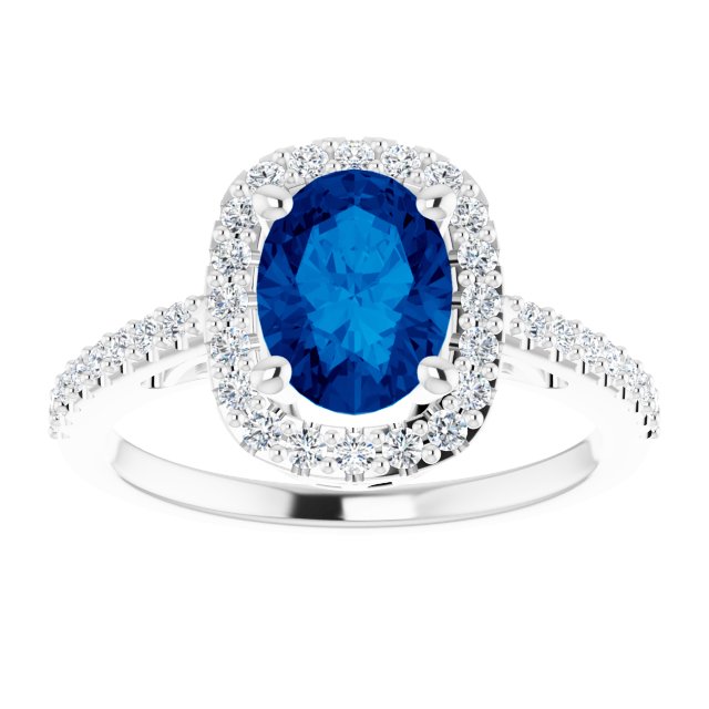 Oval Lab-Grown Blue Sapphire & Diamond Halo Ring in Gold