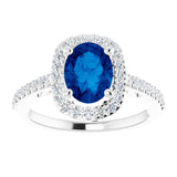 Oval Lab-Grown Blue Sapphire & Diamond Halo Ring in Gold