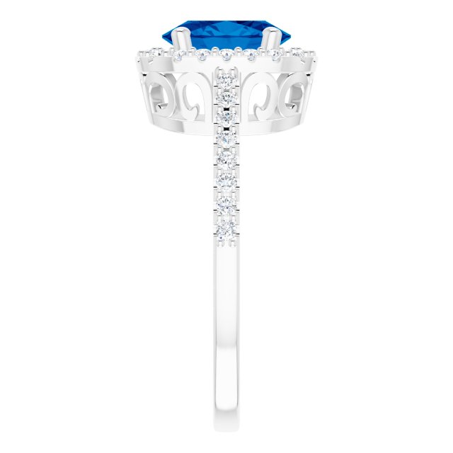Oval Lab-Grown Blue Sapphire & Diamond Halo Ring in Gold