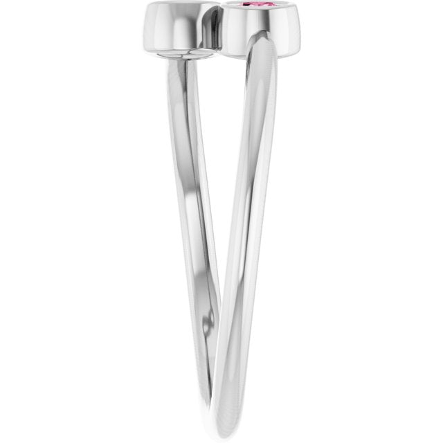 Round Pink Tourmaline Two Stone Ring in White Gold