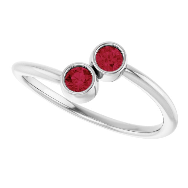 Round Ruby Two Stone Ring in Gold