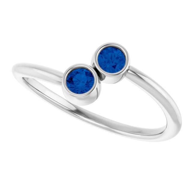 Round Blue Sapphire Two Stone Ring in Gold