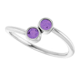 Round Amethyst Two Stone Ring in Gold