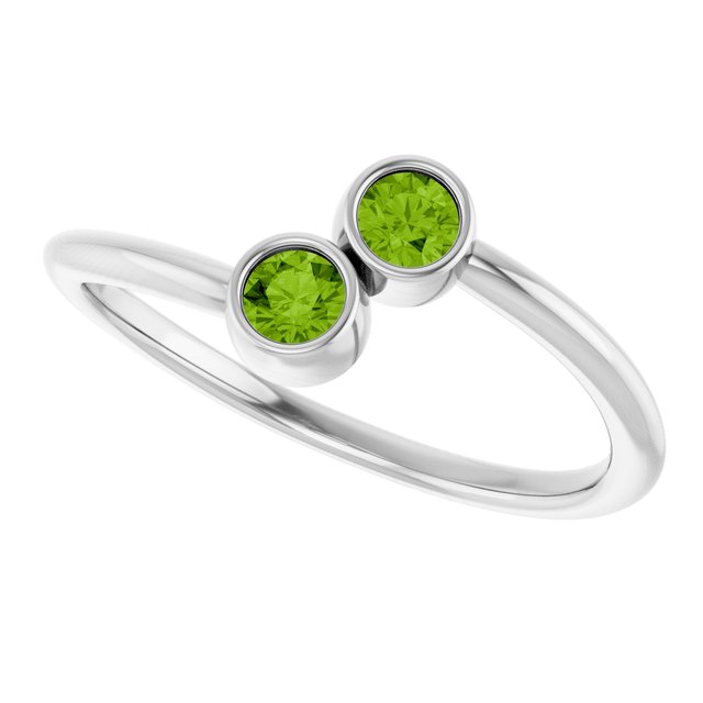 Round Peridot Two Stone Ring in Gold
