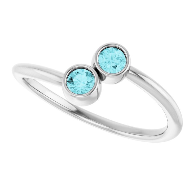 Round Blue Zircon Two Stone Ring in Gold
