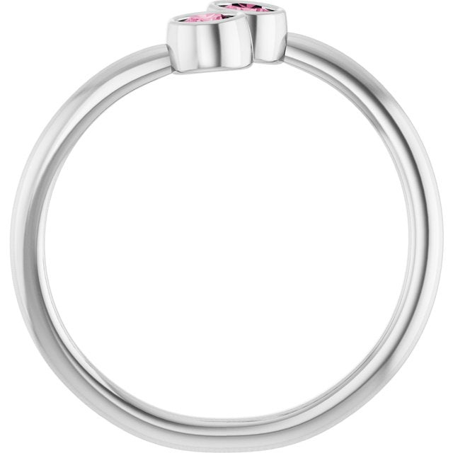 Round Pink Tourmaline Two Stone Ring in White Gold
