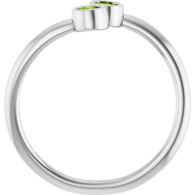 Round Peridot Two Stone Ring in Gold