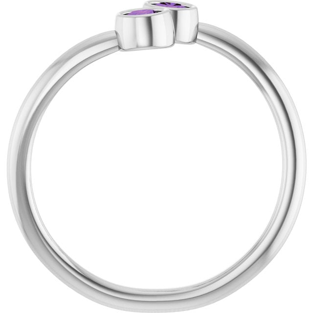 Round Amethyst Two Stone Ring in Gold