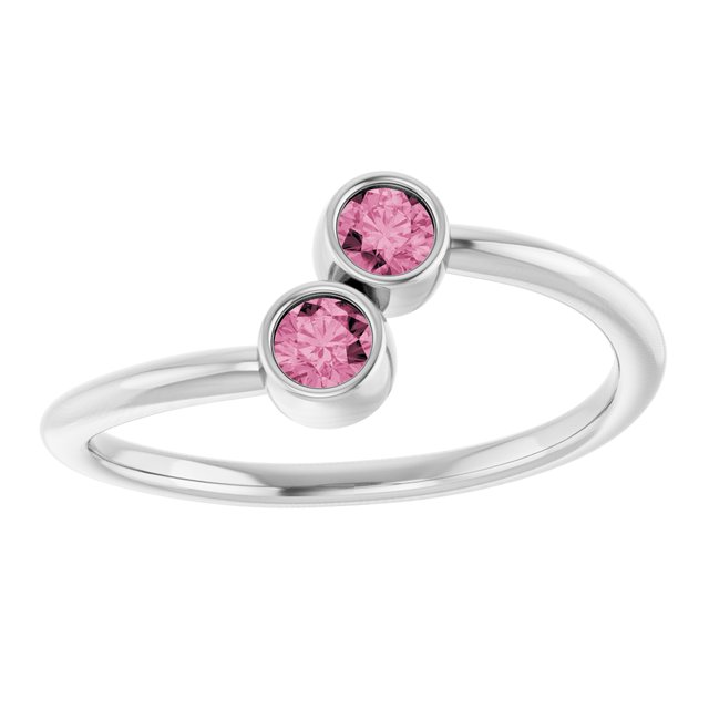 Round Pink Tourmaline Two Stone Ring in White Gold