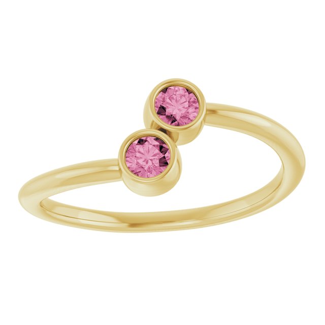 Round Pink Tourmaline Two Stone Ring in Gold and Platinum