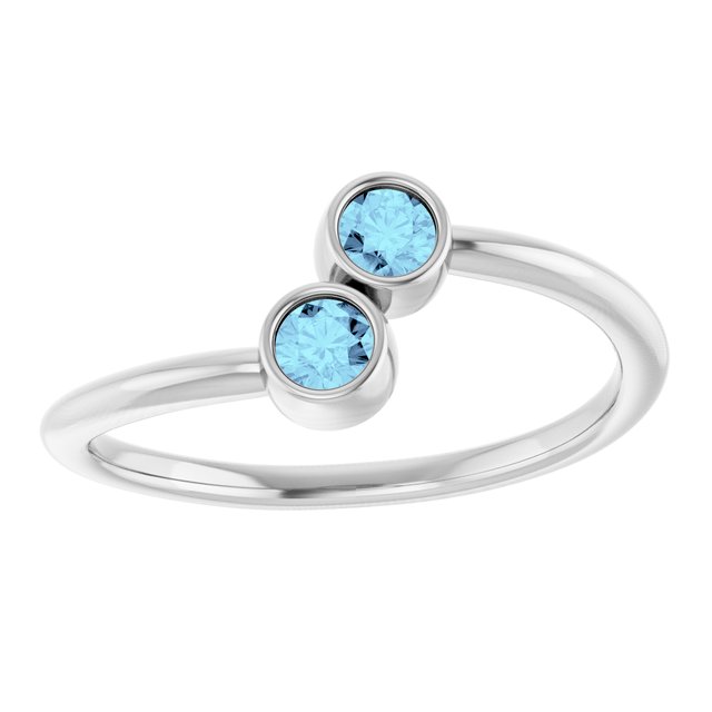 Round Aquamarine Two Stone Ring in Gold