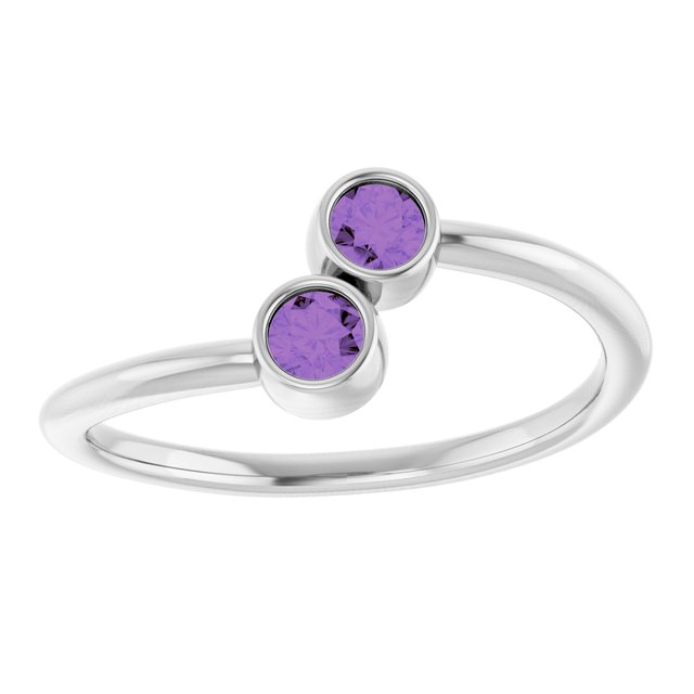 Round Amethyst Two Stone Ring in Gold