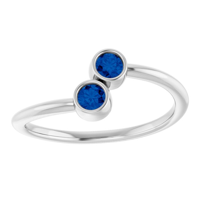 Round Blue Sapphire Two Stone Ring in Gold