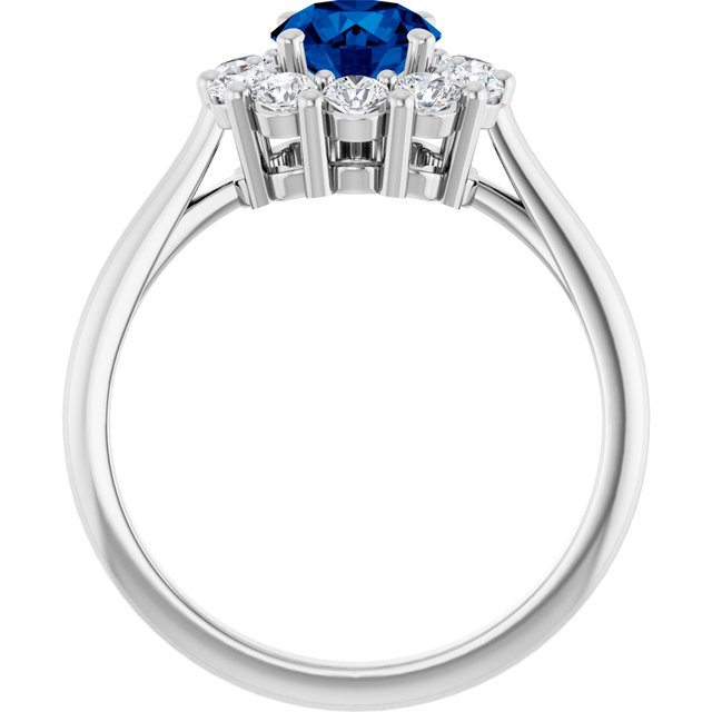 Round Blue Sapphire & Diamond Halo Ring in Gold and Platinum