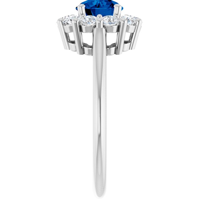 Round Blue Sapphire & Diamond Halo Ring in Gold and Platinum