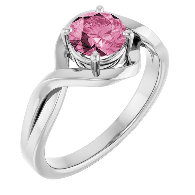 Round Pink Tourmaline Solitaire Ring in White Gold
