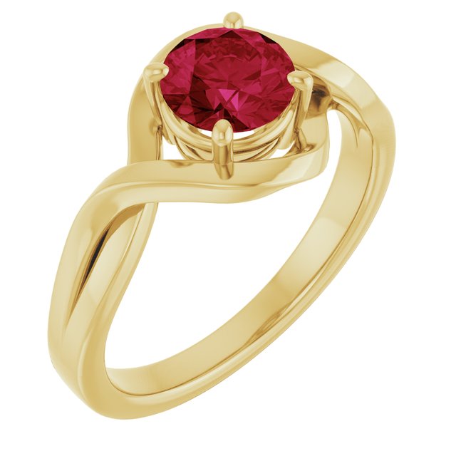 Round Lab-Grown Ruby Solitaire Ring in Yellow Gold