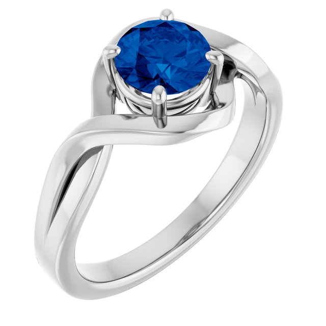 Round Lab-Grown Blue Sapphire Solitaire Ring in White Gold