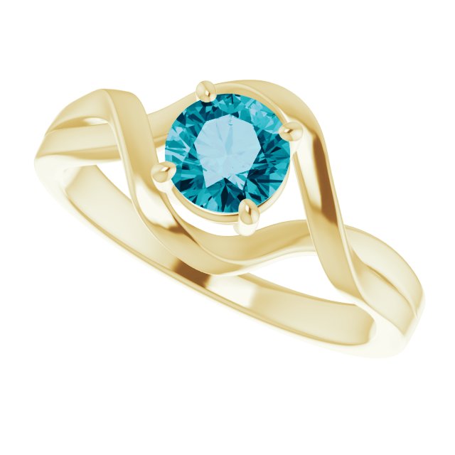 Round London Blue Topaz Solitaire Ring in Yellow Gold
