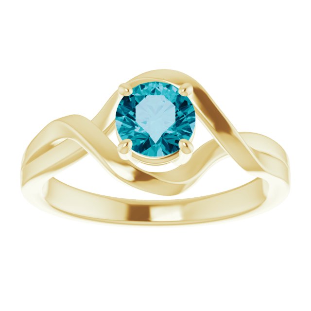 Round London Blue Topaz Solitaire Ring in Yellow Gold