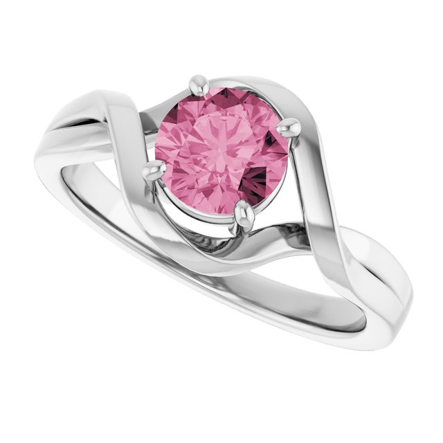 Round Pink Tourmaline Solitaire Ring in White Gold