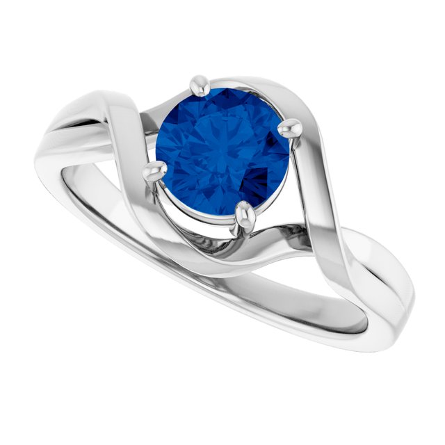 Round Lab-Grown Blue Sapphire Solitaire Ring in White Gold