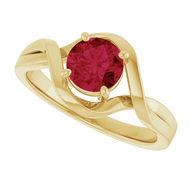 Round Lab-Grown Ruby Solitaire Ring in Yellow Gold