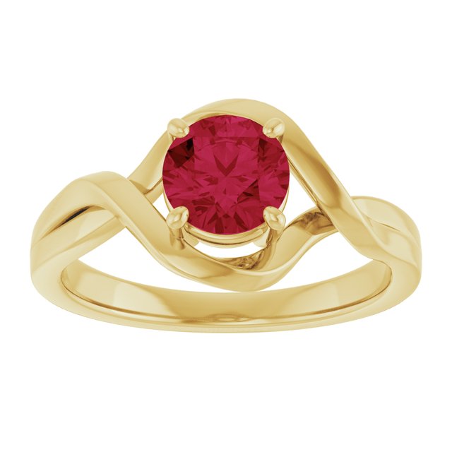 Round Lab-Grown Ruby Solitaire Ring in Yellow Gold