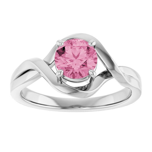 Round Pink Tourmaline Solitaire Ring in White Gold