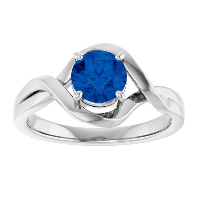 Round Lab-Grown Blue Sapphire Solitaire Ring in White Gold