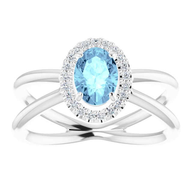 Oval Aquamarine Halo Ring with Diamond Accents in Gold and Platinum