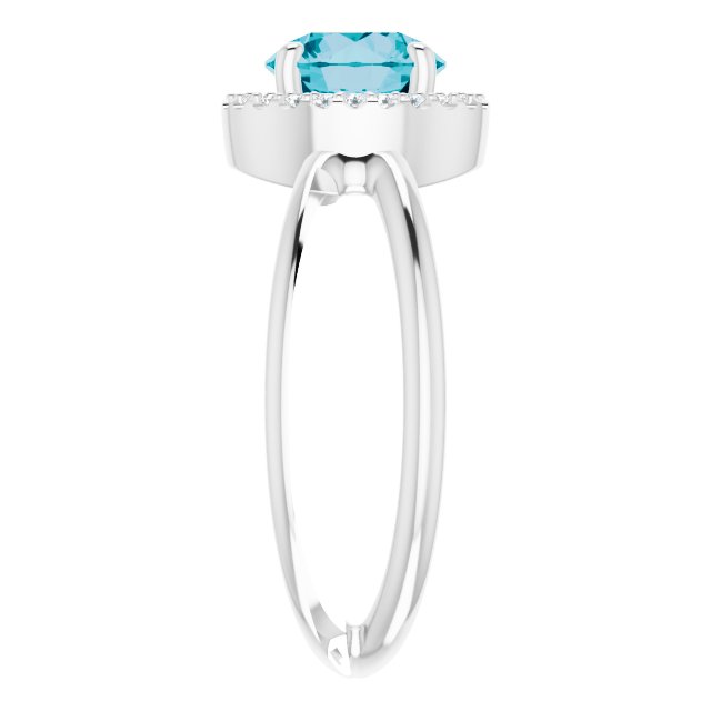 Round London Blue Topaz & Diamond Halo Ring in Gold and Platinum