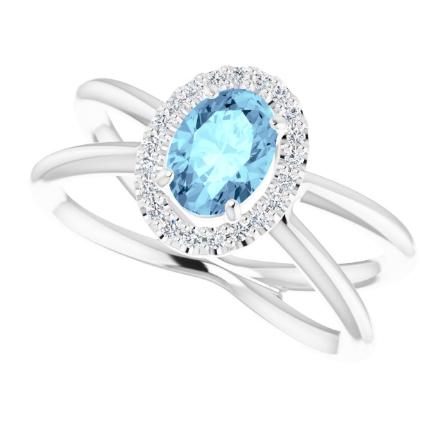 Oval Aquamarine Halo Ring with Diamond Accents in Gold and Platinum