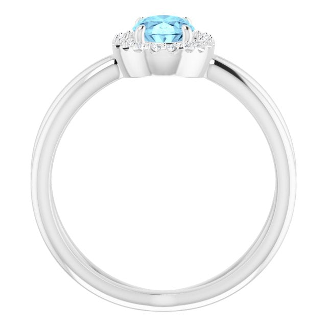 Oval Aquamarine Halo Ring with Diamond Accents in Gold and Platinum