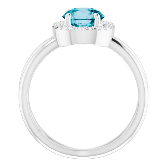 Round London Blue Topaz & Diamond Halo Ring in Gold and Platinum