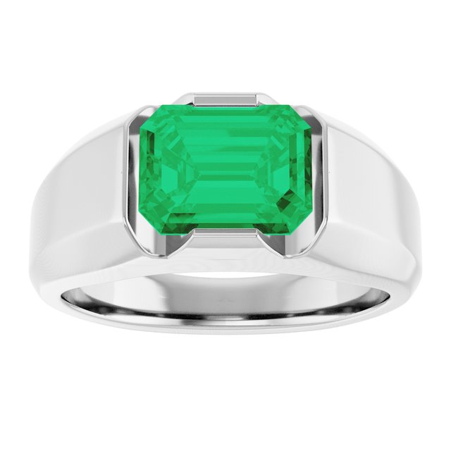 Emerald Lab-Grown Emerald Mens Ring in Gold and Platinum