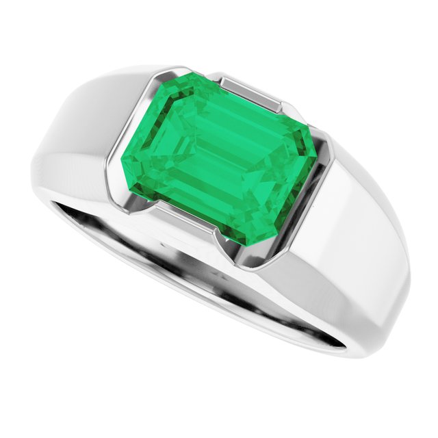 Emerald Lab-Grown Emerald Mens Ring in Gold and Platinum