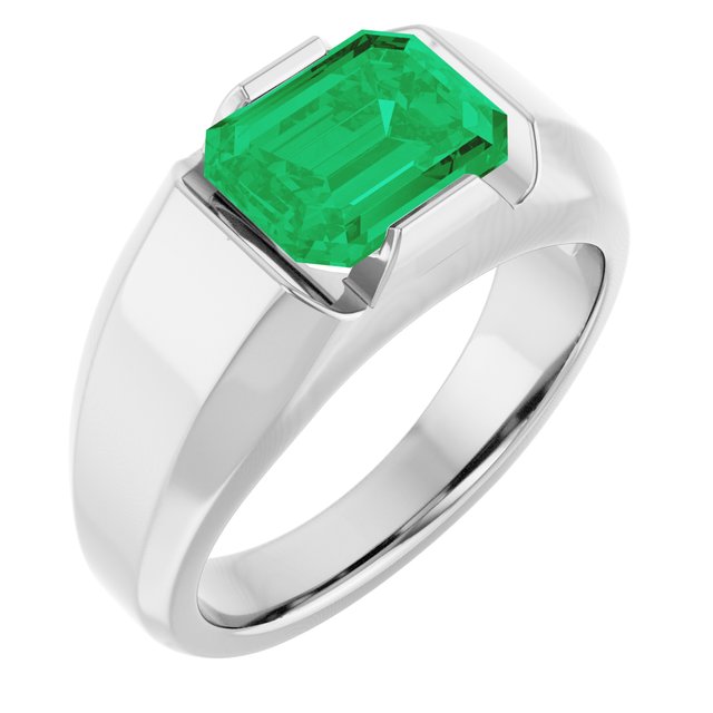 Emerald Lab-Grown Emerald Mens Ring in Gold and Platinum