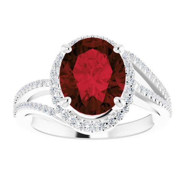 Oval Mozambique Garnet & Diamond Halo Ring in Gold and Platinum