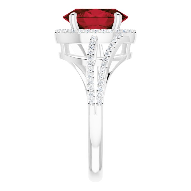 Oval Mozambique Garnet & Diamond Halo Ring in Gold and Platinum