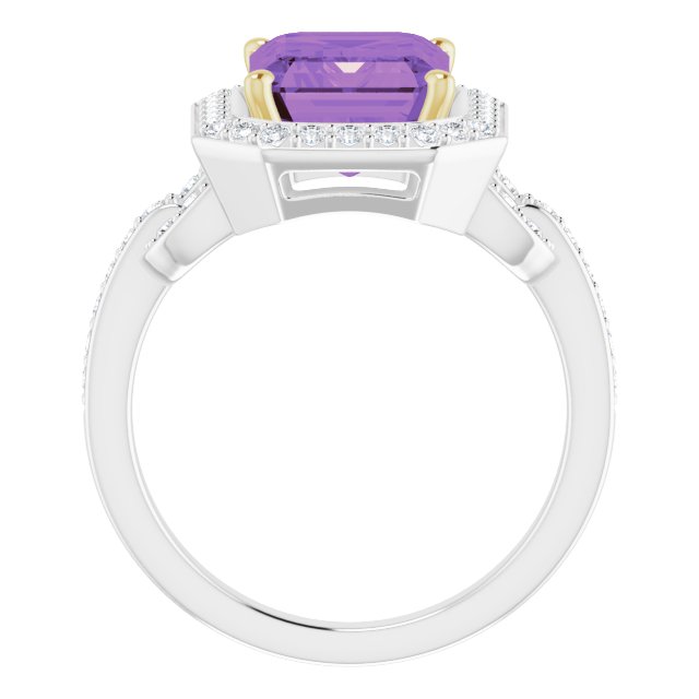 Emerald Amethyst & Diamond Halo Ring in White/Yellow Gold