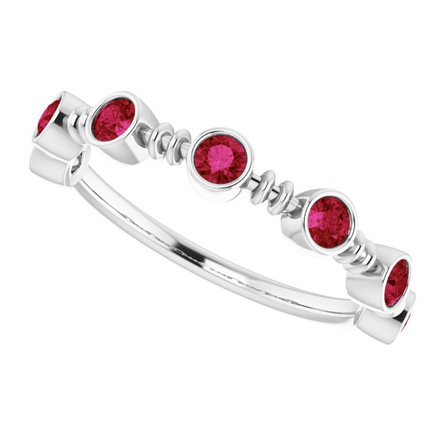 Round Lab-Grown Ruby Stackable Ring in Gold and Platinum